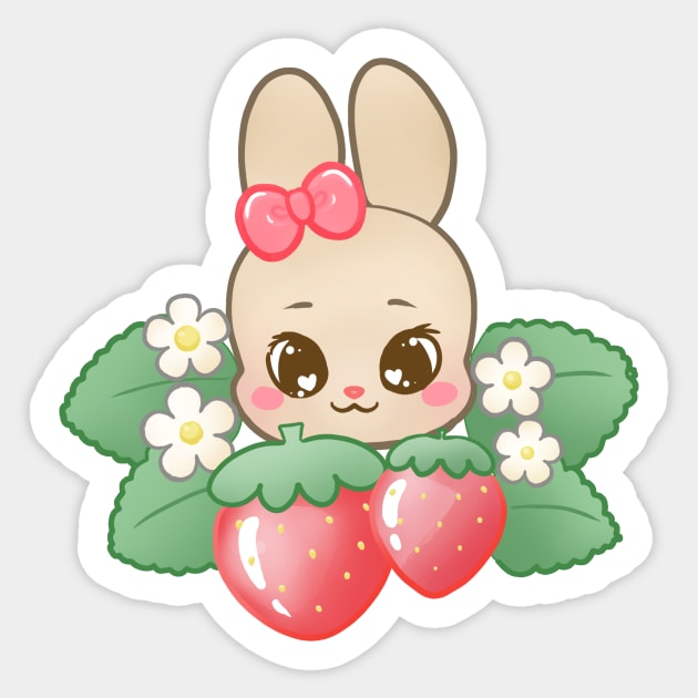 Kawaii Strawberry Bunny Sticker by Kittykaya